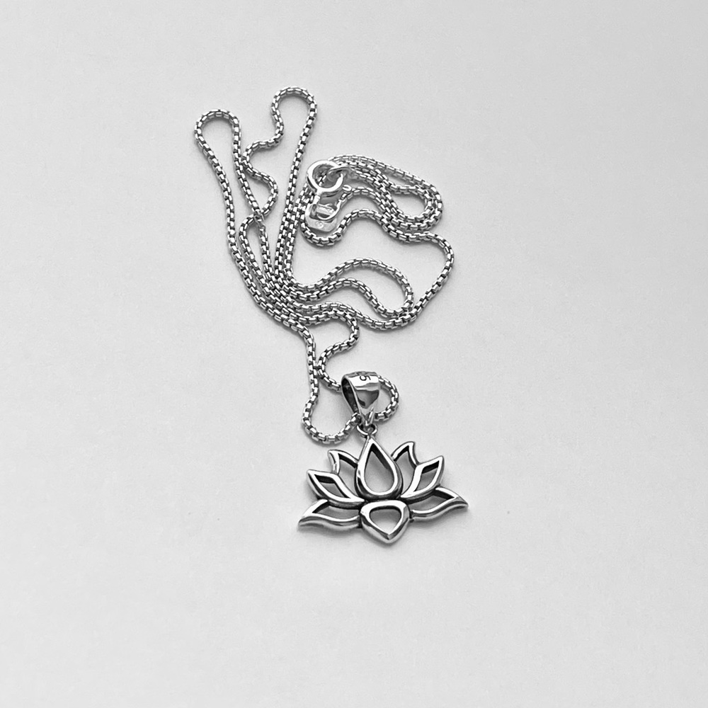 Sterling Silver Lotus Flower Necklace, Silver Necklace, Silver Spirit Chain